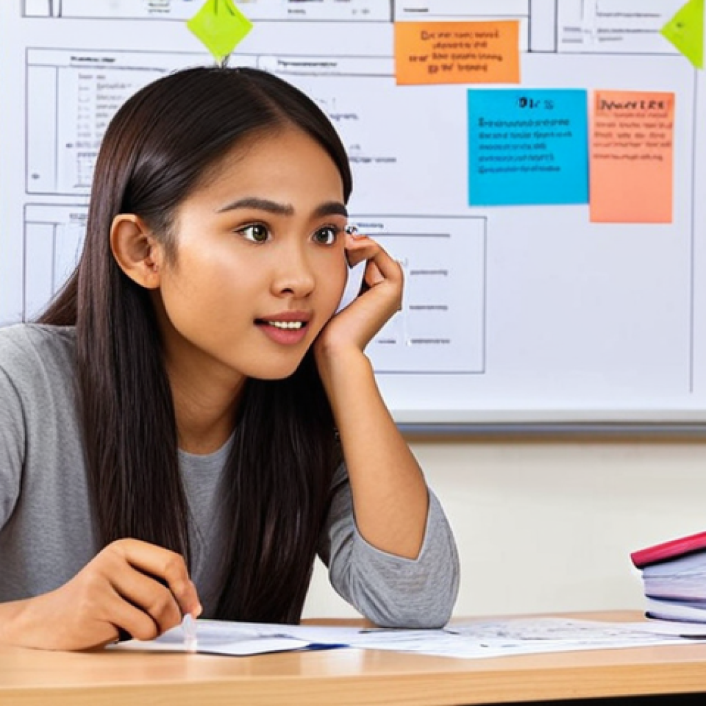 **Prompt 1: The 'Aha!' Moment of Understanding**
    "A young Malay woman, with a clear look of understanding and relief, is seated at a clean, modern desk. Before her, a vibrant, well-organized mind map and a colorful infographic illuminate her face, symbolizing a breakthrough. On the side, a stack of dense, text-heavy reports or scattered numbers appears chaotic and unreadable. The scene conveys the powerful shift from confusion to clarity through visual learning, with a subtle glow around the organized visuals. The background is a bright, inspiring study space. Focus on sharp detail and warm, inviting lighting."